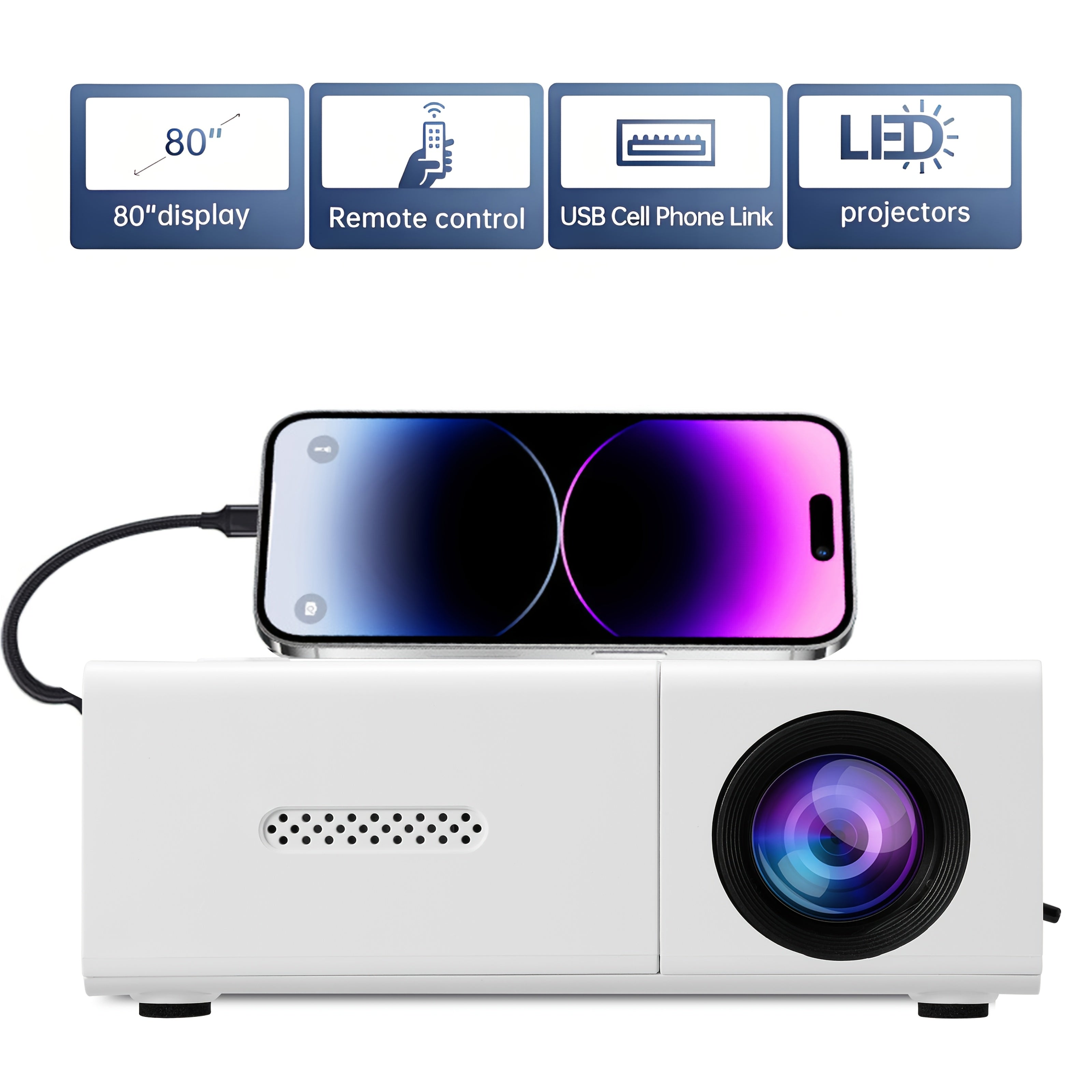 Portable HD Mini Projector 1080P - 210" Screen Built-in Speakers