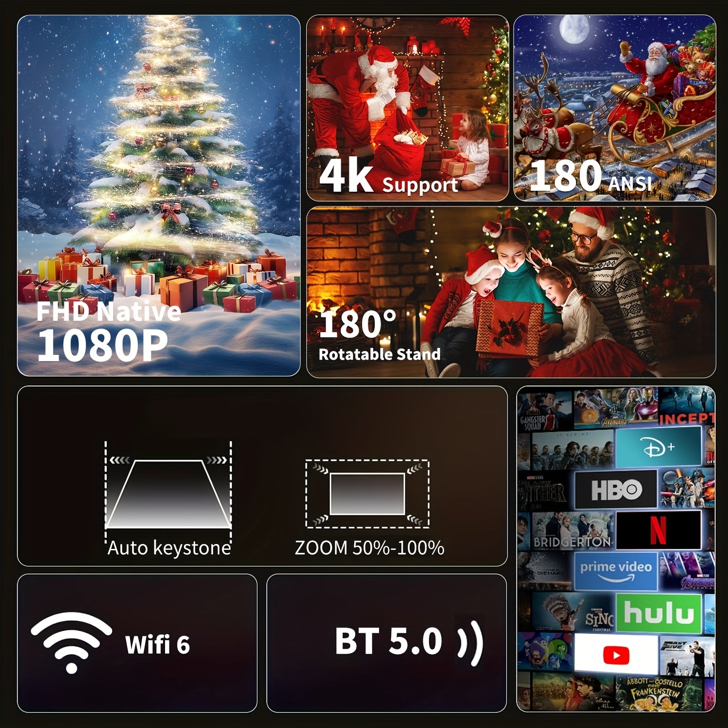 HY300 Pro Mini Projector - 4K Android 11.0 Smart Projector with Netflix & YouTube