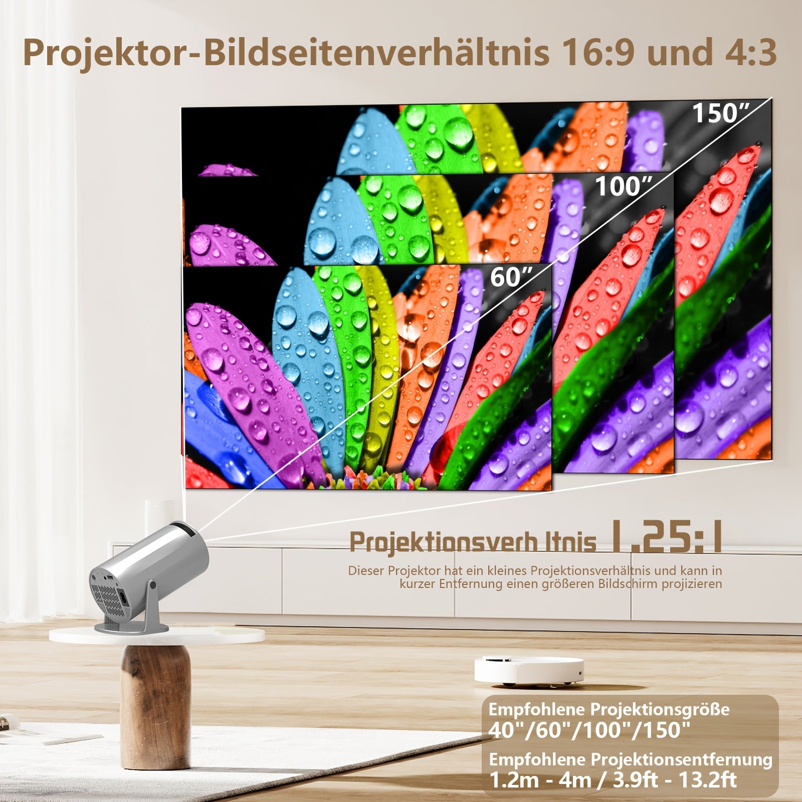 XBJ Mini Projector Android 11 - 1080P 5G WiFi 180° Auto Keystone