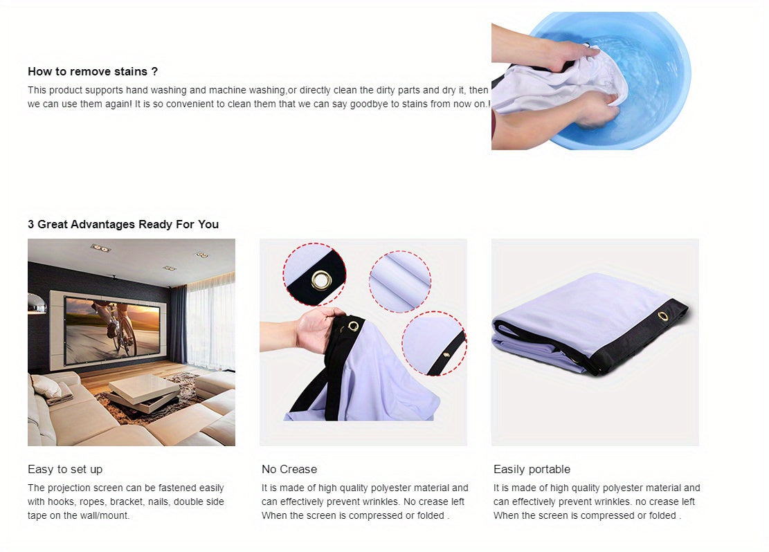 Pantalla de Proyección HD 72" 16:9 Plegable Anti-Arrugas