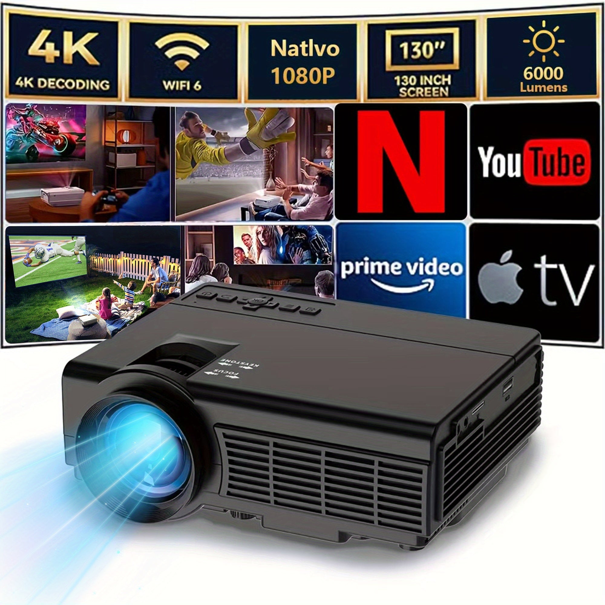 1080P 4K Portable Projector - WiFi 5G Home Theater