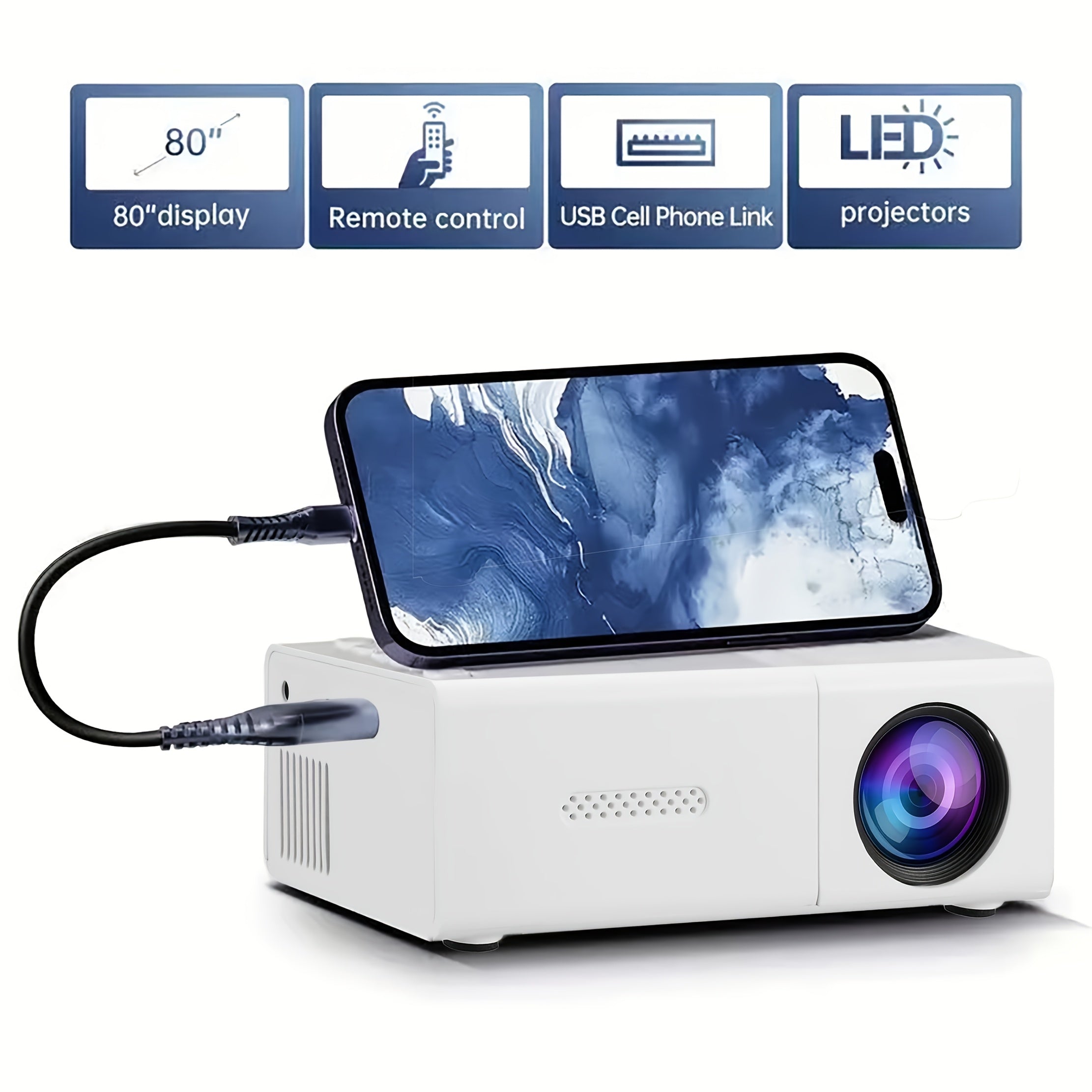 Portable HD Mini Projector 1080P - 210" Screen Built-in Speakers