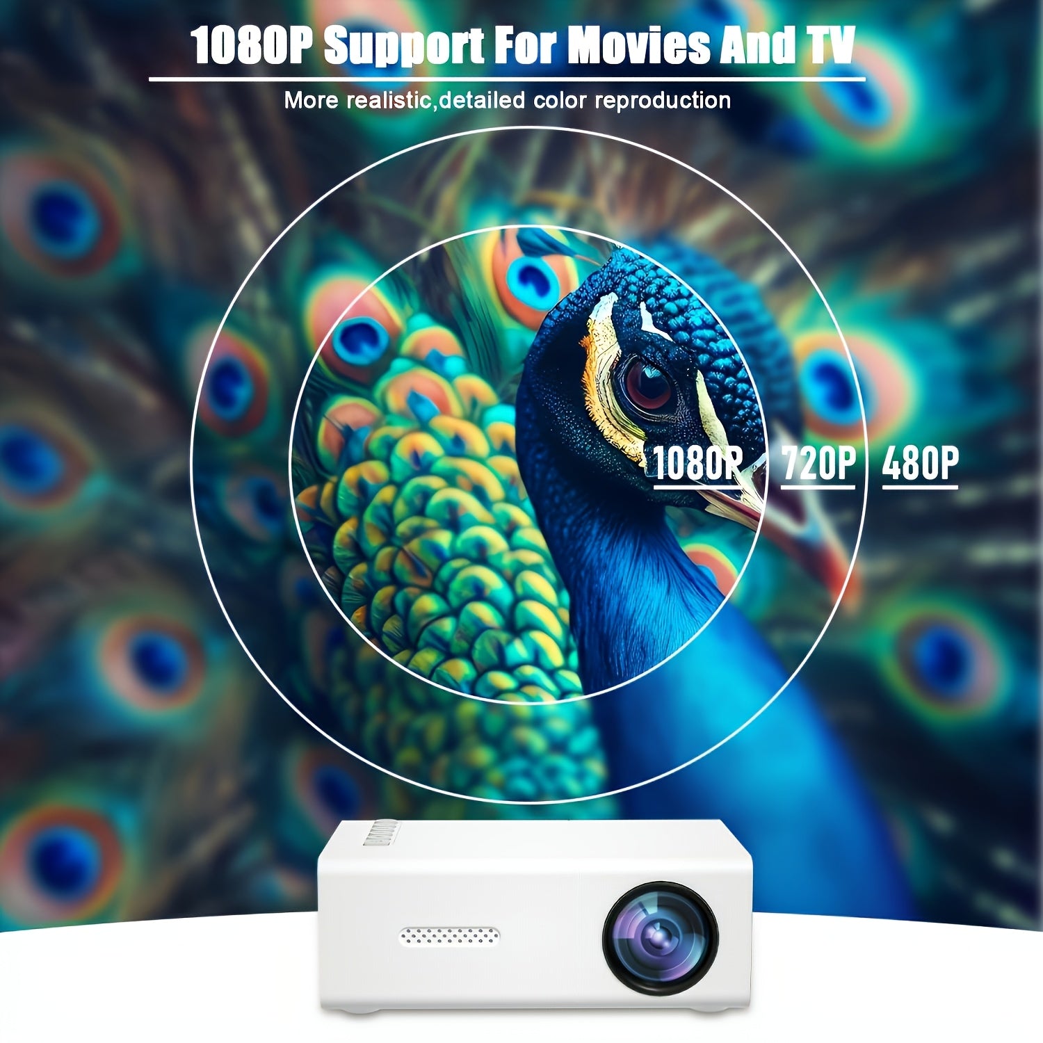 Portable HD Mini Projector 1080P - 210" Screen Built-in Speakers