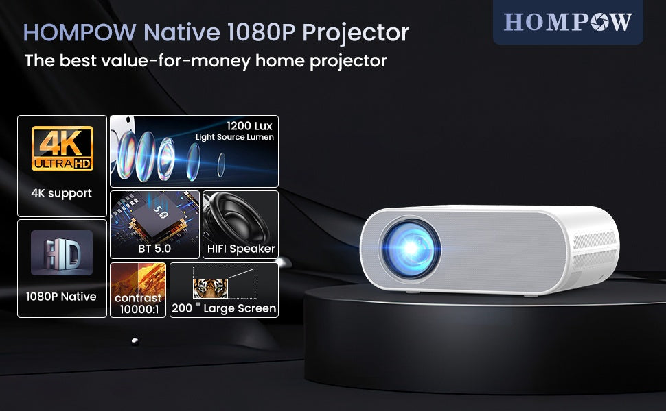 1080P Projector 4K Support - 300 ANSI BT5.1 Portable Home Theater
