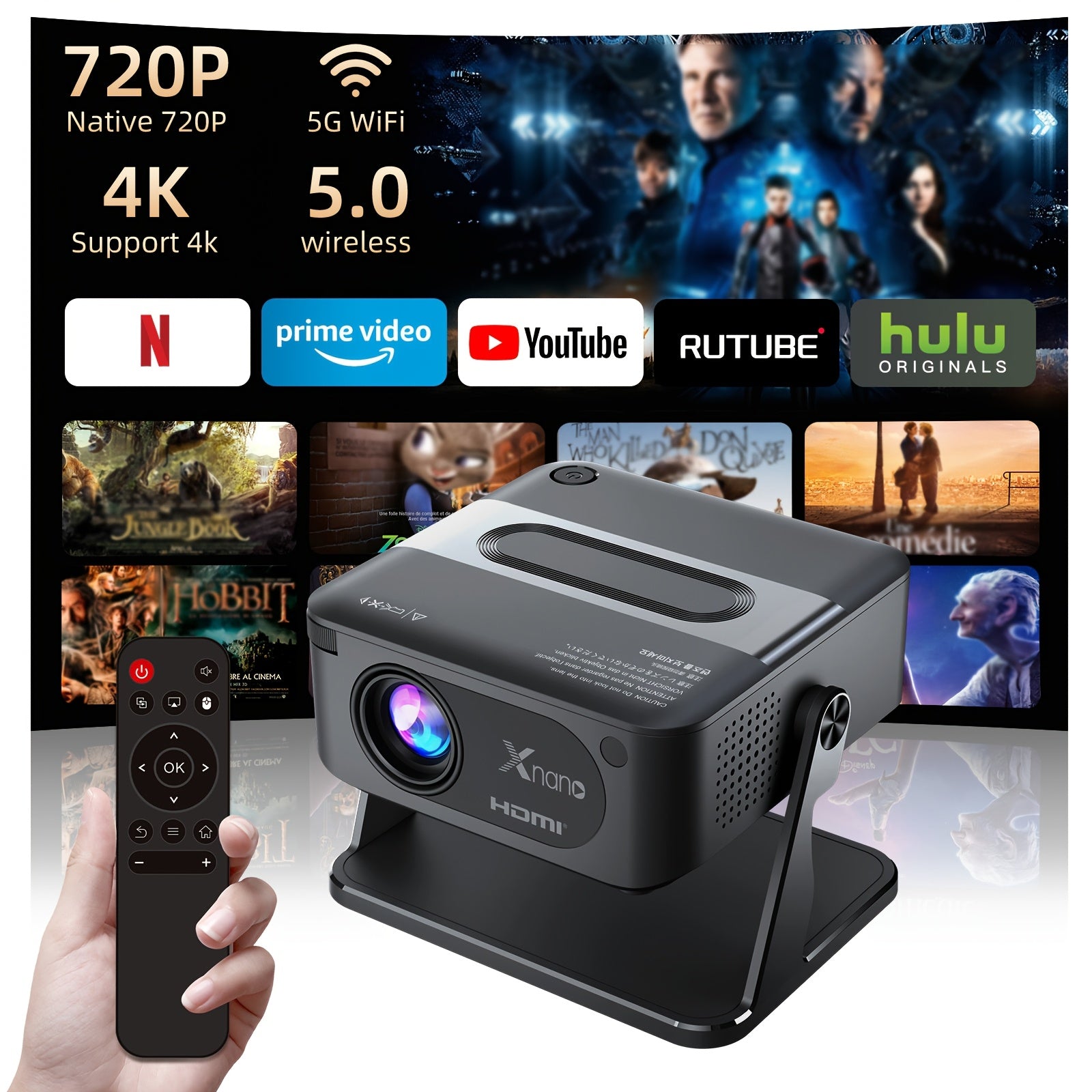 HA109 Mini Projector Android 11 - 720P 4K WiFi BT Home Theater