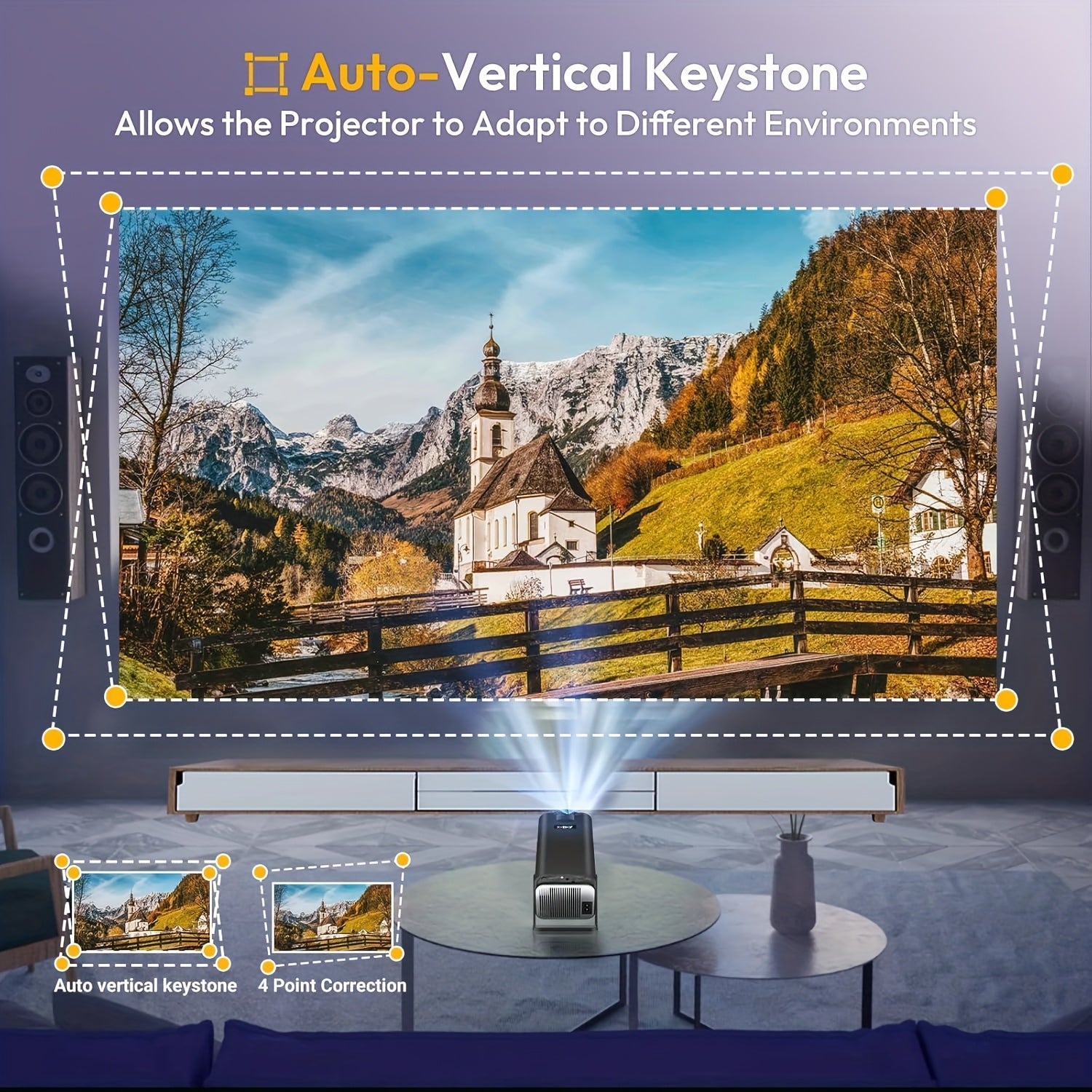 720P Projector 4K Support - WiFi 6 BT5.2 Auto Keystone 270° Rotation