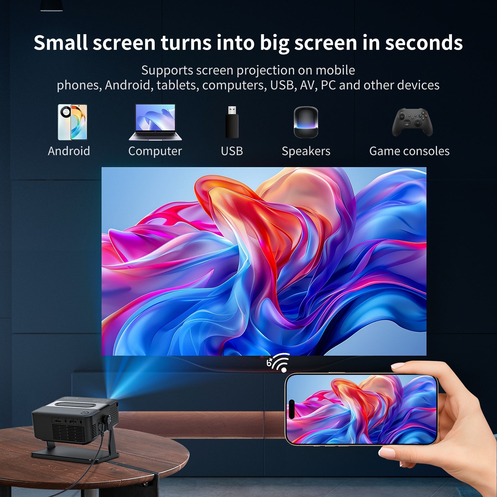 HA109 Mini Projector Android 11 - 720P 4K WiFi BT Home Theater