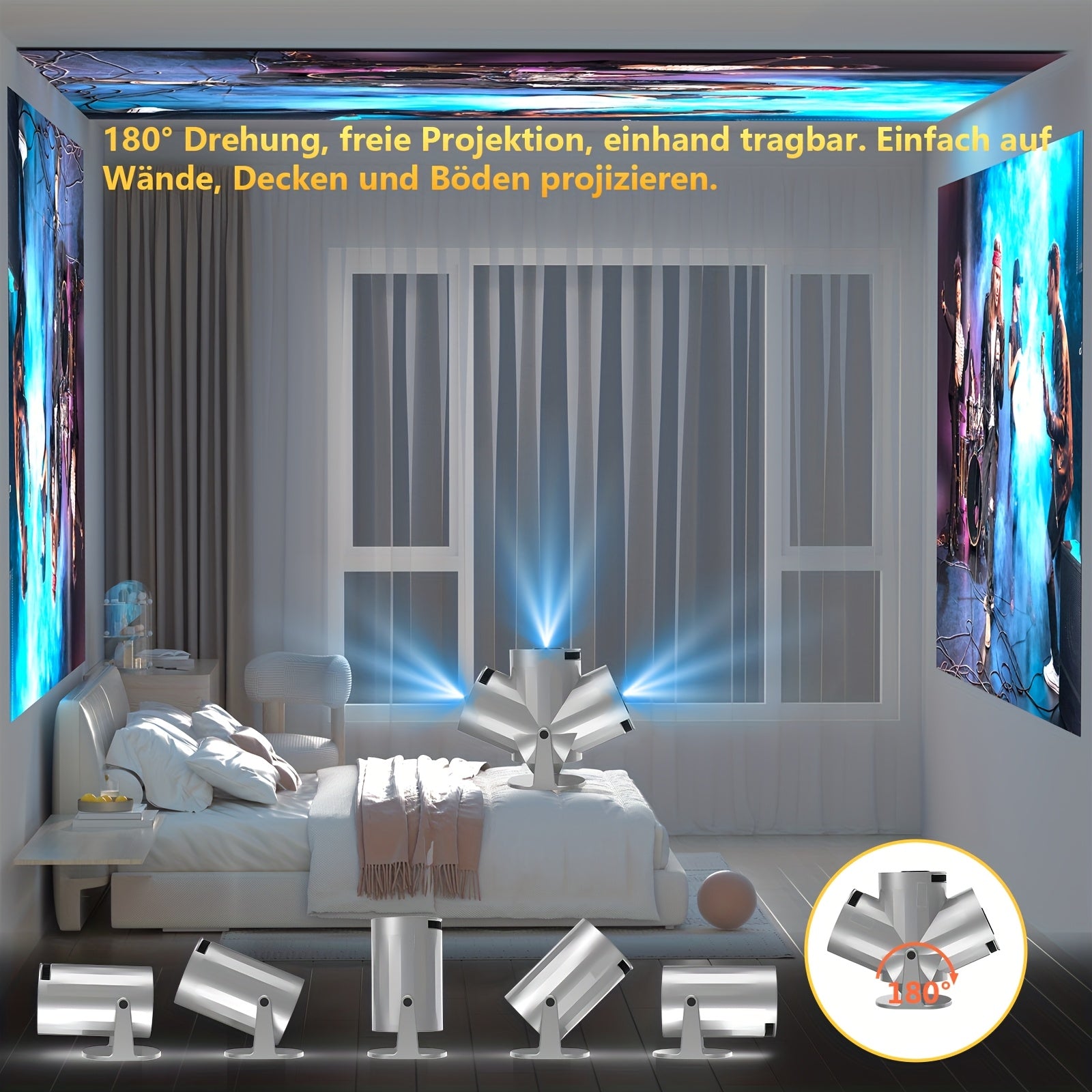 XBJ Mini Projector Android 11 - 1080P 5G WiFi 180° Auto Keystone