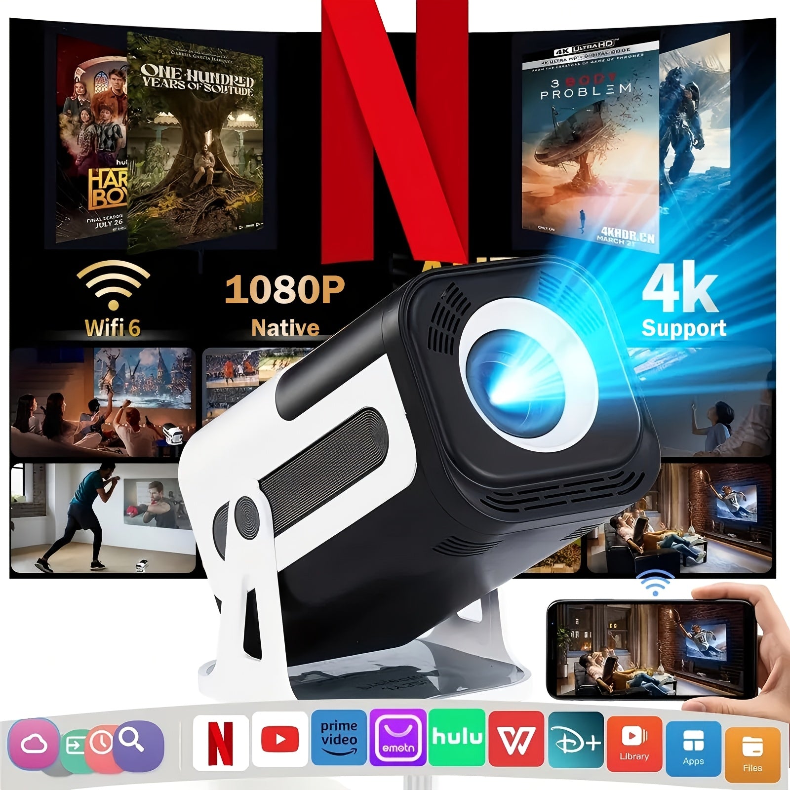 Mini Projector 4K WiFi6 BT5.0 - Android 11.0 Portable Home Theater